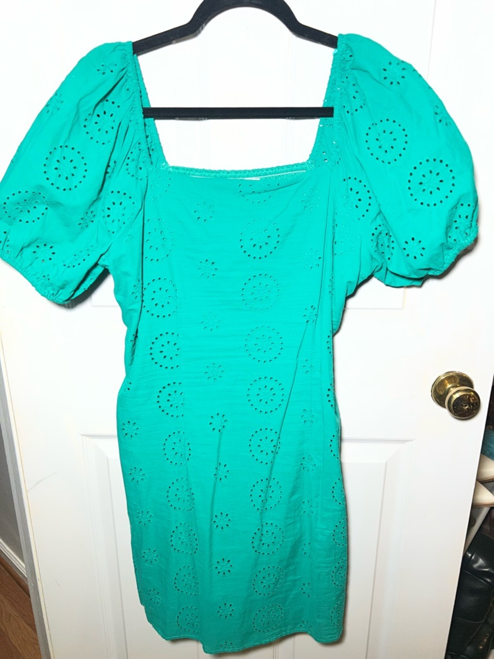 LC Lauren Conrad Teal Eyelet Puff Sleeve Mini Dress